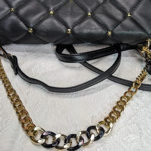 Badgley Mischka Vegan Leather Crossbody, Black Diamond-Quilted Pyramid-Studded - Picture 14 of 16